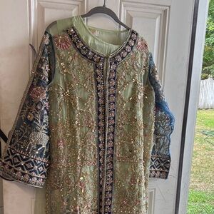 Embroidered Green and Blue Dress